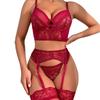 European and American New Fashion Lace Hollow Bra Perspective Four-piece Erotic Underwear Set
