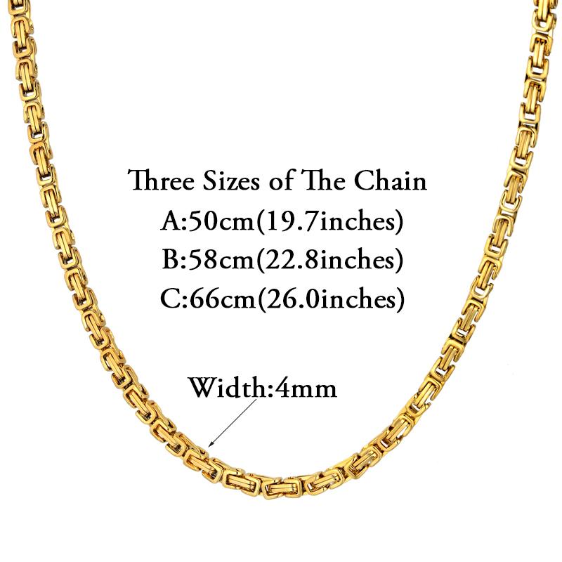 4mm Punk Male Gold Silver Color Stainless Steel Byzantine Box Link Chain Necklace for Women Men Vintage  Jewelry Gifts