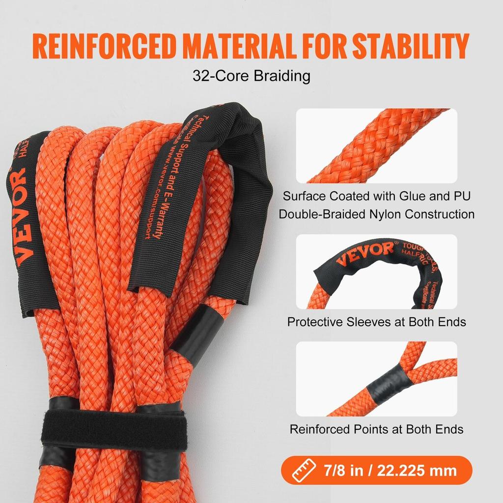 7/8" x 20' kinetisches Bergeschleppseil 30.580 lbs, Heavy-Duty Off-Road-Schleppgurt, Extrem belastbarer 30% elastischer Energie-Schleppgurt für Jeep Auto LKW