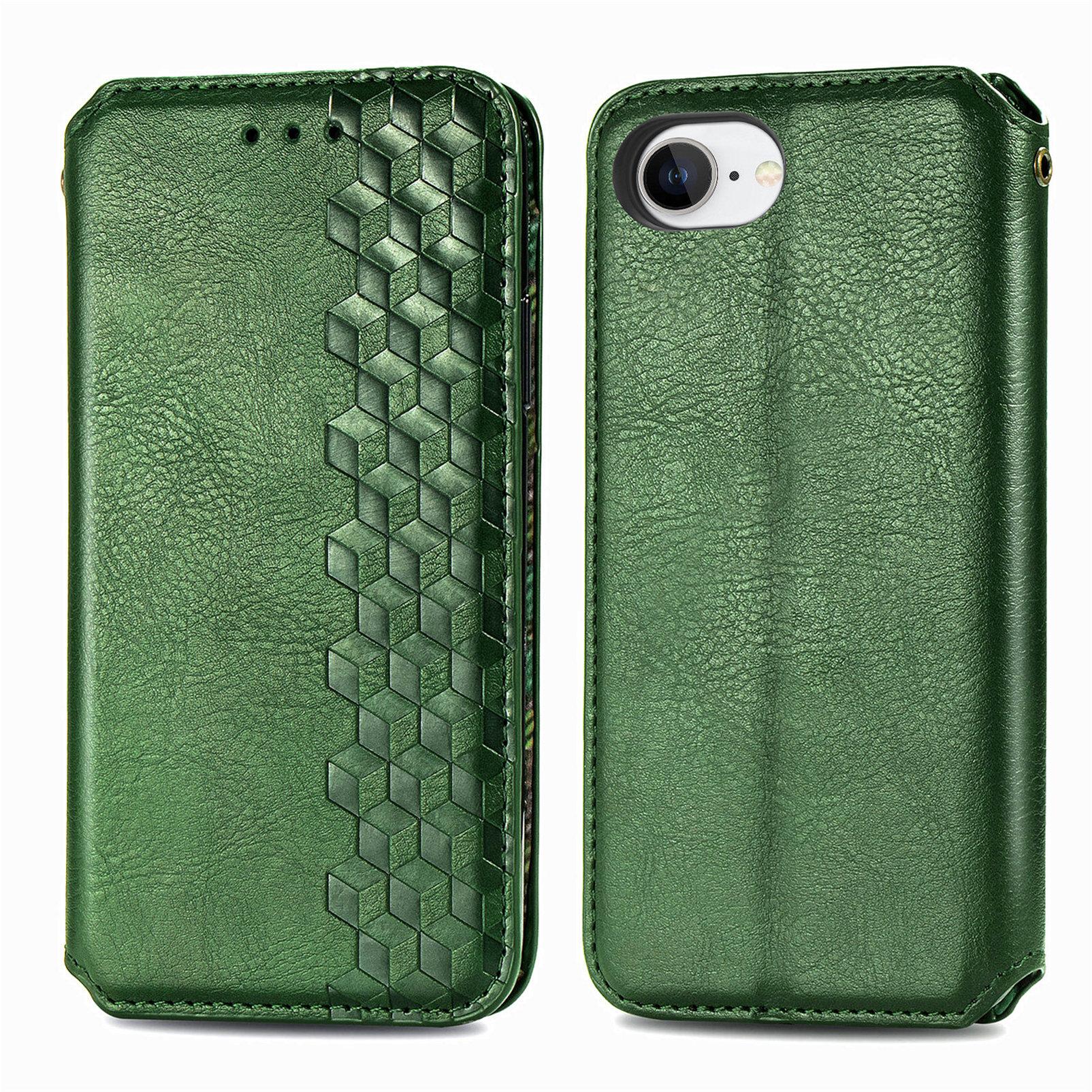 

For iPhone 16e Case Rhombus Imprint PU Leather Wallet Phone Cover Brown