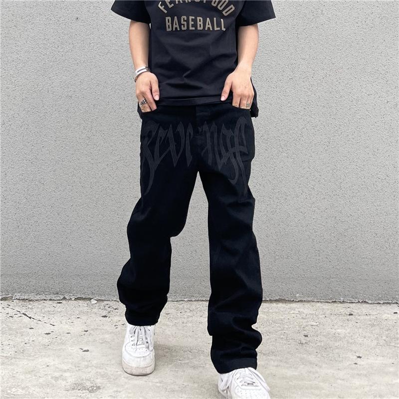 JYL Mens Jeans Spring New Trendy Loose Straight Harajuku Style Casual Denim Pants