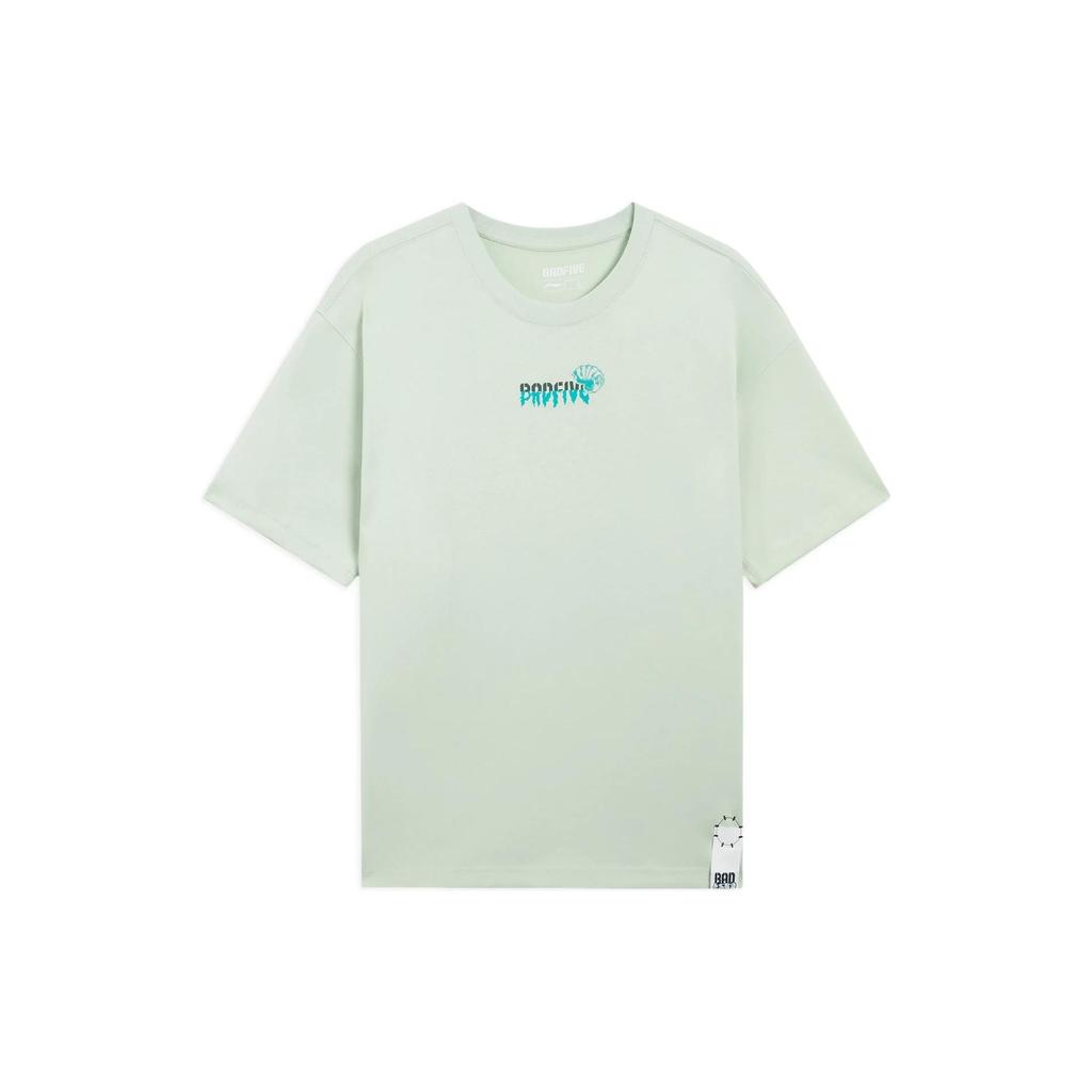 Li-Ning Badfive Cartoon Graphic Letter Print Loose Casual Round Neck T-Shirt Unisex Tops Foam-Green AHSS423-2