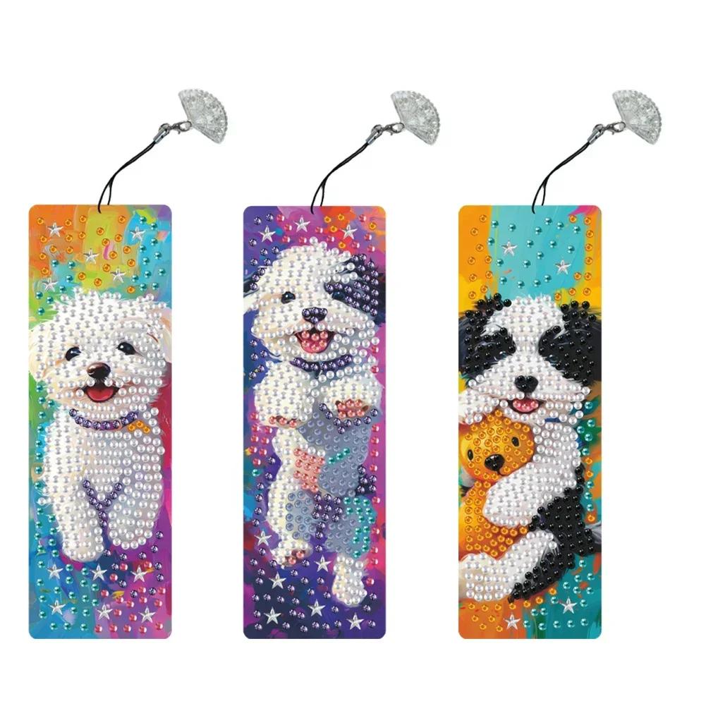 3Pcs Special Shape Flower Diamond Bookmark Art Projects Diamond Painting Bookmark Making Kit Diamond Art Bookmark with Pendant