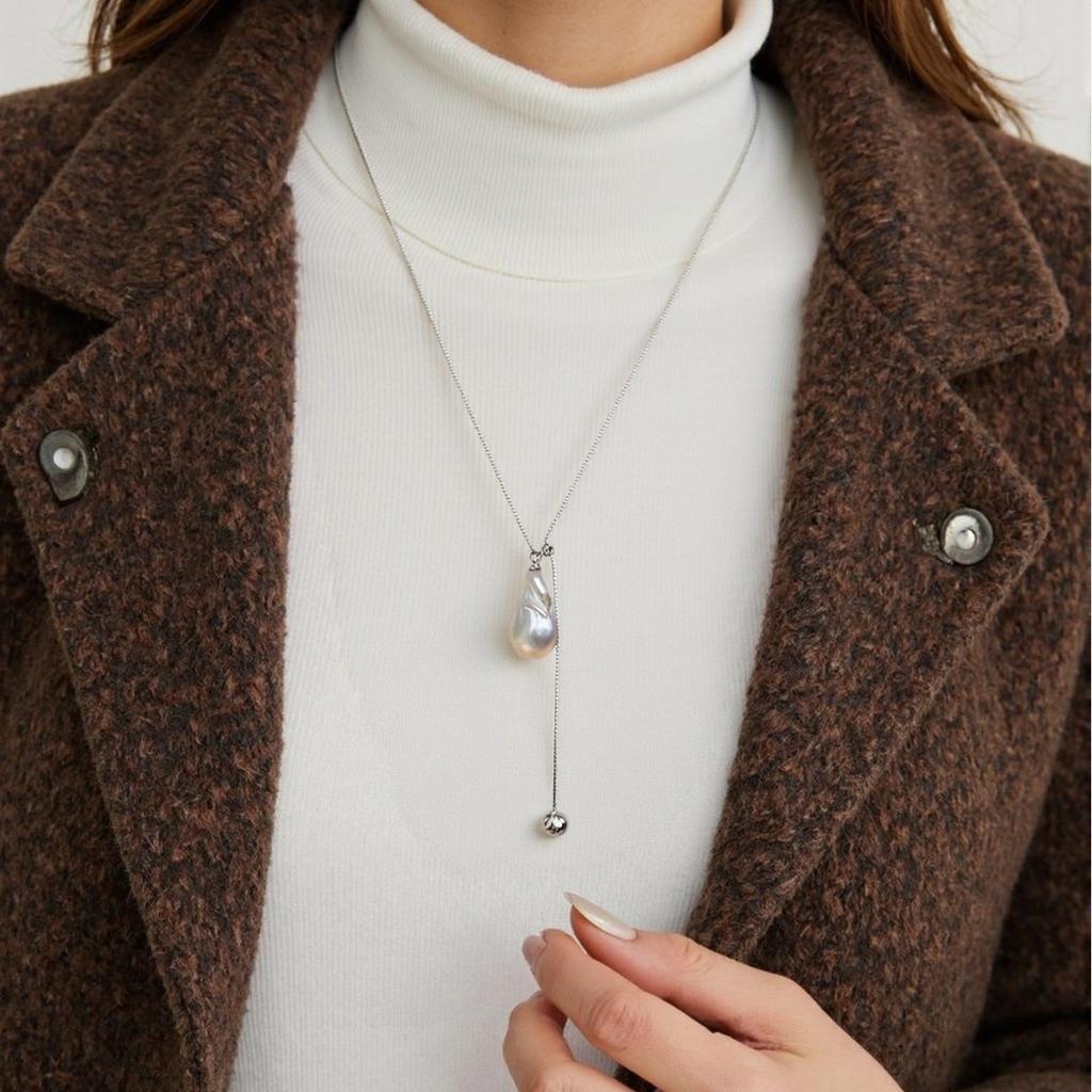 Colorful Baroque Natural Freshwater Pearl Pendant Snake Bone Chain Long Pearl Sweater Chain