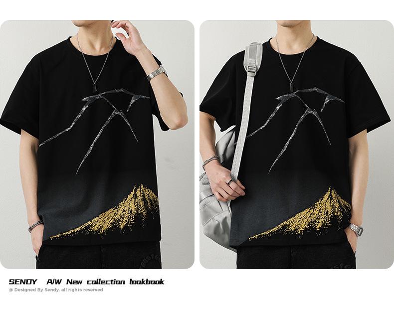 Men's 2024 Summer Trendy Round Neck Pure Cotton Short-Sleeve T-Shirt with Print