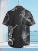Vintage Ink Wash Anime Print, Stylish Tropical Hawaiian Short-Sleeve Shirt, Casual Button-Up for Men, Lightweight Polyester for Summer Adventures