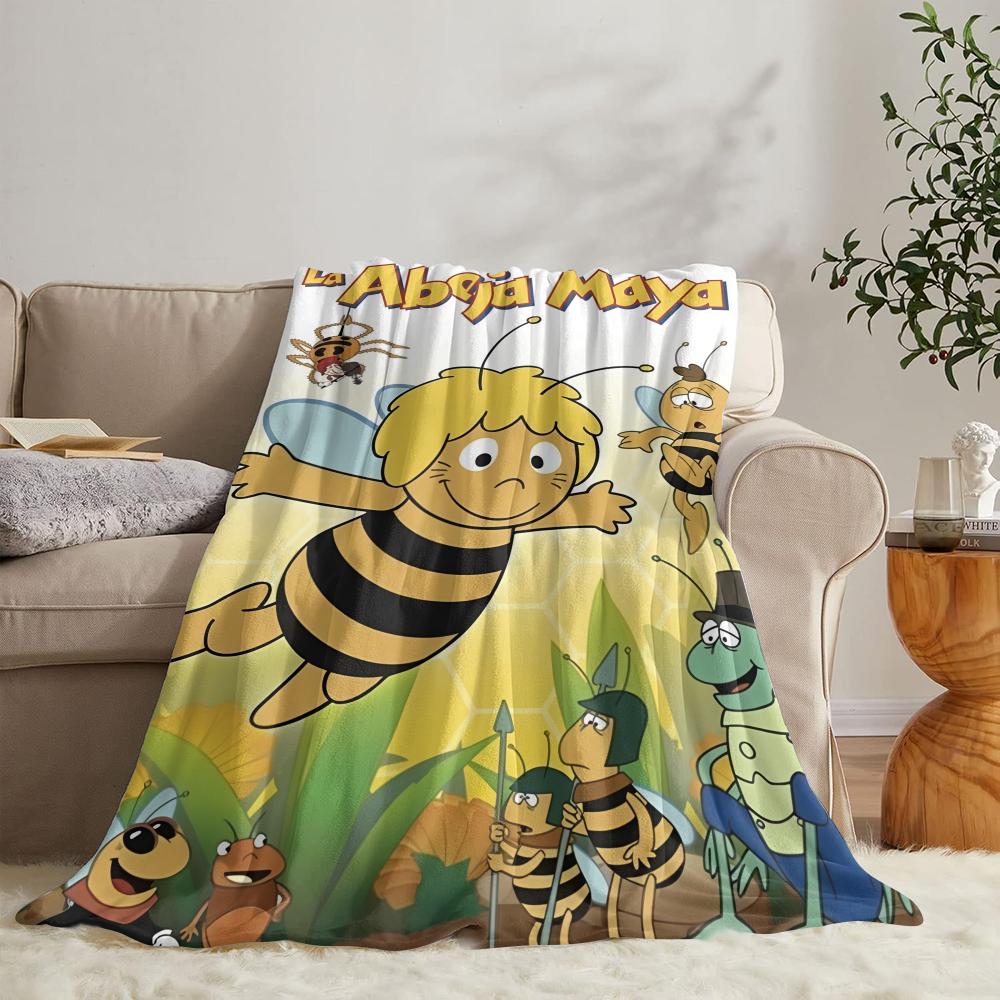 RIPMMaya The Bee With Flowers Throw Soft Flannel Throw Summer Blanket Lightweight Cozy Nap Blanket for Sofa Bed TravelR-I-P