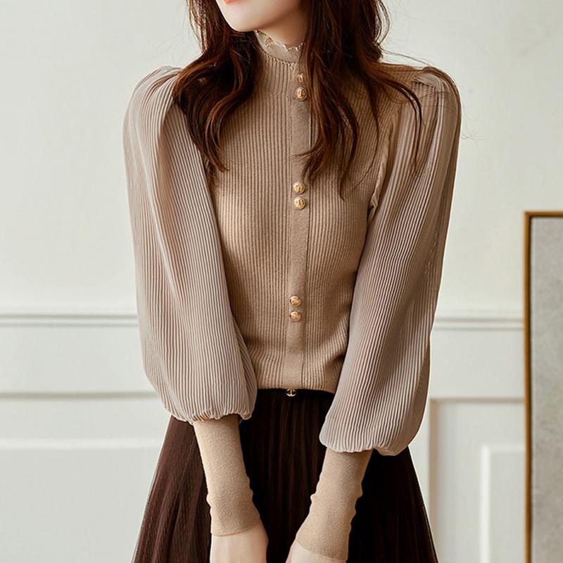 Tops for Women Long Sleeve Shirts Winter Oversize Half-High Collar Solid Color Vintage Casual Shirt Loose Blouse Pullover Tops