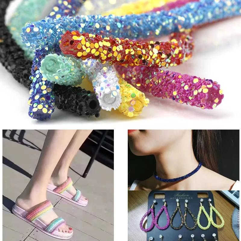 270cm Glitter Rhinestones Sequins Trimmings Soft Tube Cord Rope Strings DIY Garment Shoes Headwear Decoration Accessories
