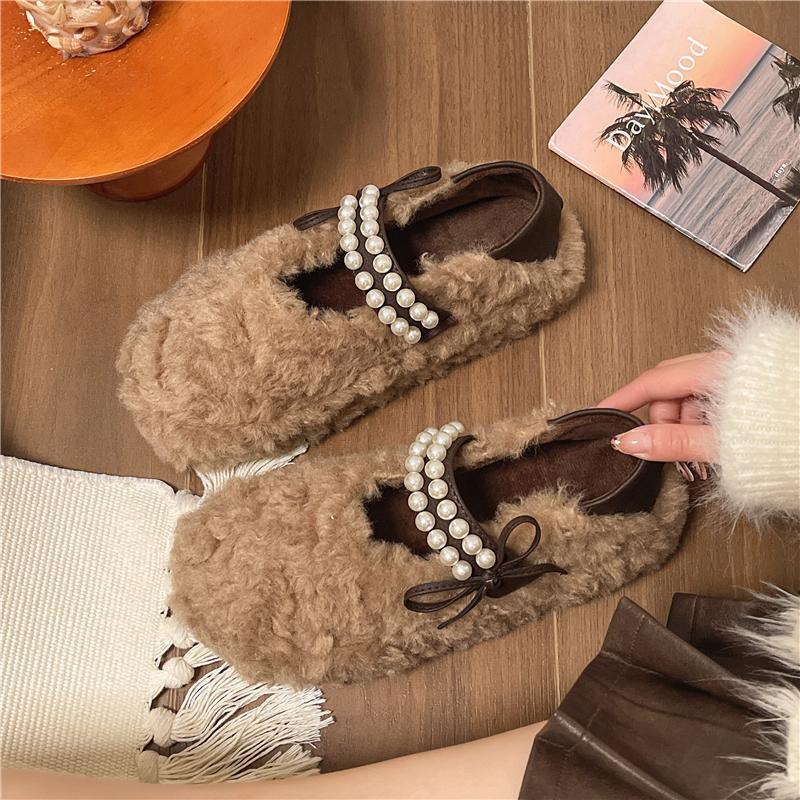 Fashion New Winter Flat Shoes for Women Round Head Shallow Mouth Leopard Print Suede Beaded Butterfly Knot Platform Cotton Boots
