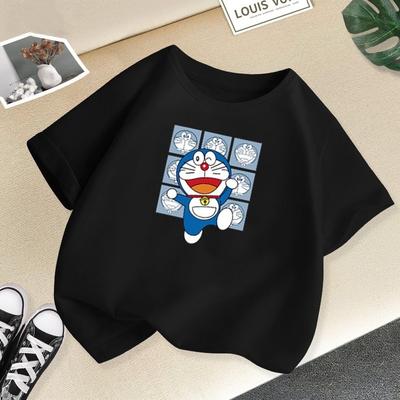 CubbyCrew neues unisex kurzärmeliges T-Shirt Doraemon Happy Run Aufdruck Herren und Damen Rundhals Oberteil