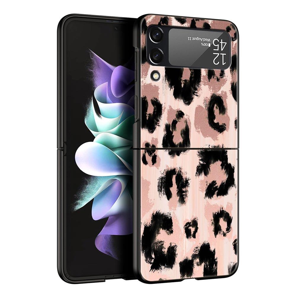 Leopard Print Pattern Phone Case For Samsung Galaxy Z Flip 6 5 4 3 Shell For Samsung Z Flip3 Flip4 Flip5 Flip6 Hard PC Cover