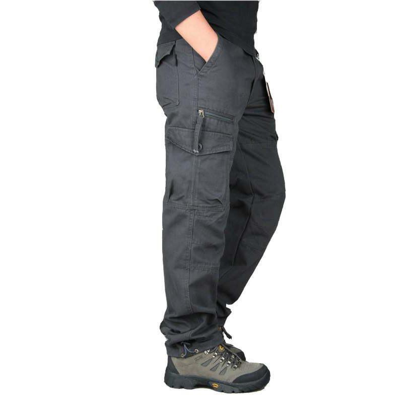Men's Straight Leg Cargo Pants Casual Military Green Cotton Canvas Work Pants