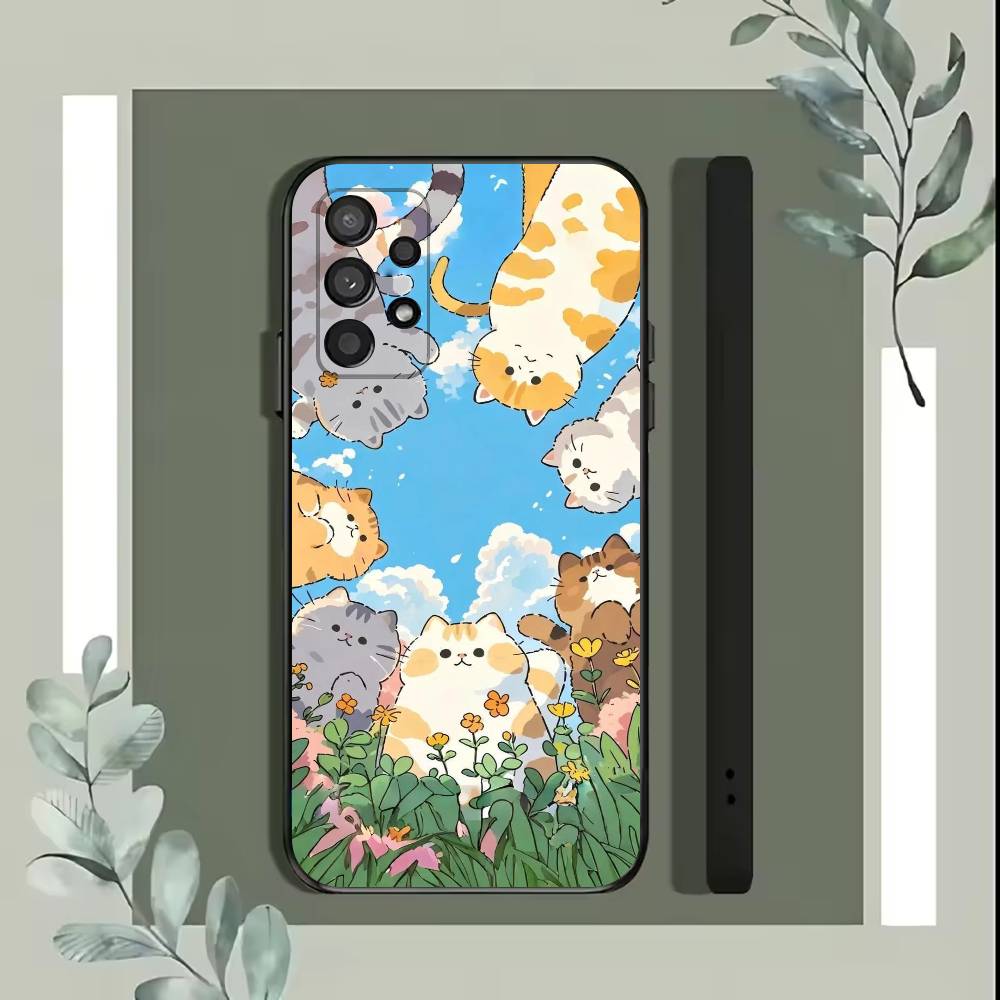 Urocza Popularna Kawa Kot Kreskówka Etui na Telefon Dla Samsung S25,S24,S21,S22,S23,S30,Ultra,S20,Plus,Fe,Lite,5G Czarne Pokrowiec