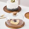 Cake Display Server Tablet Stand with Dome Plate Glass Dessert Wood Serving Shell for