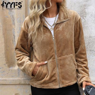 Women's Fashion Casual Fall Winter Solid Color Print Long Sleeve POLO Neck Coats(women’s)