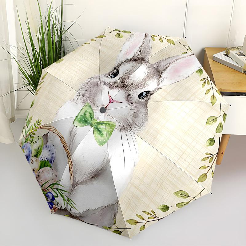 1pc Easter Bunny Automatic Folding Umbrella, 8 Ribs Iron Frame, Suitable for Outdoor Travel and Daily Use Yy251120259