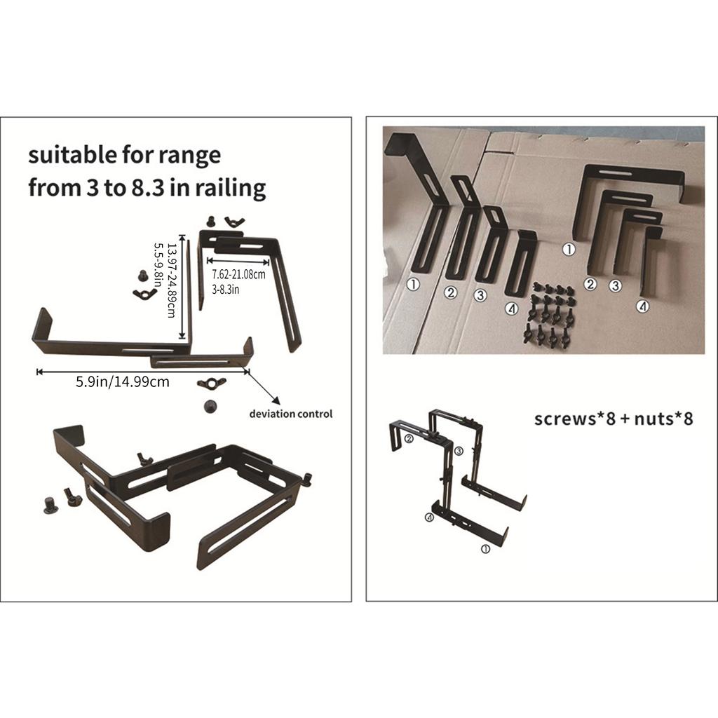 Suport Ajustabil pentru Ghivece de Flori de Balcon, Cârlige, Suport pentru Jardiniere de Fereastră Fără Găurire, 8 Piese 1 Set pentru Afișaj Plante cu Economie de Spațiu