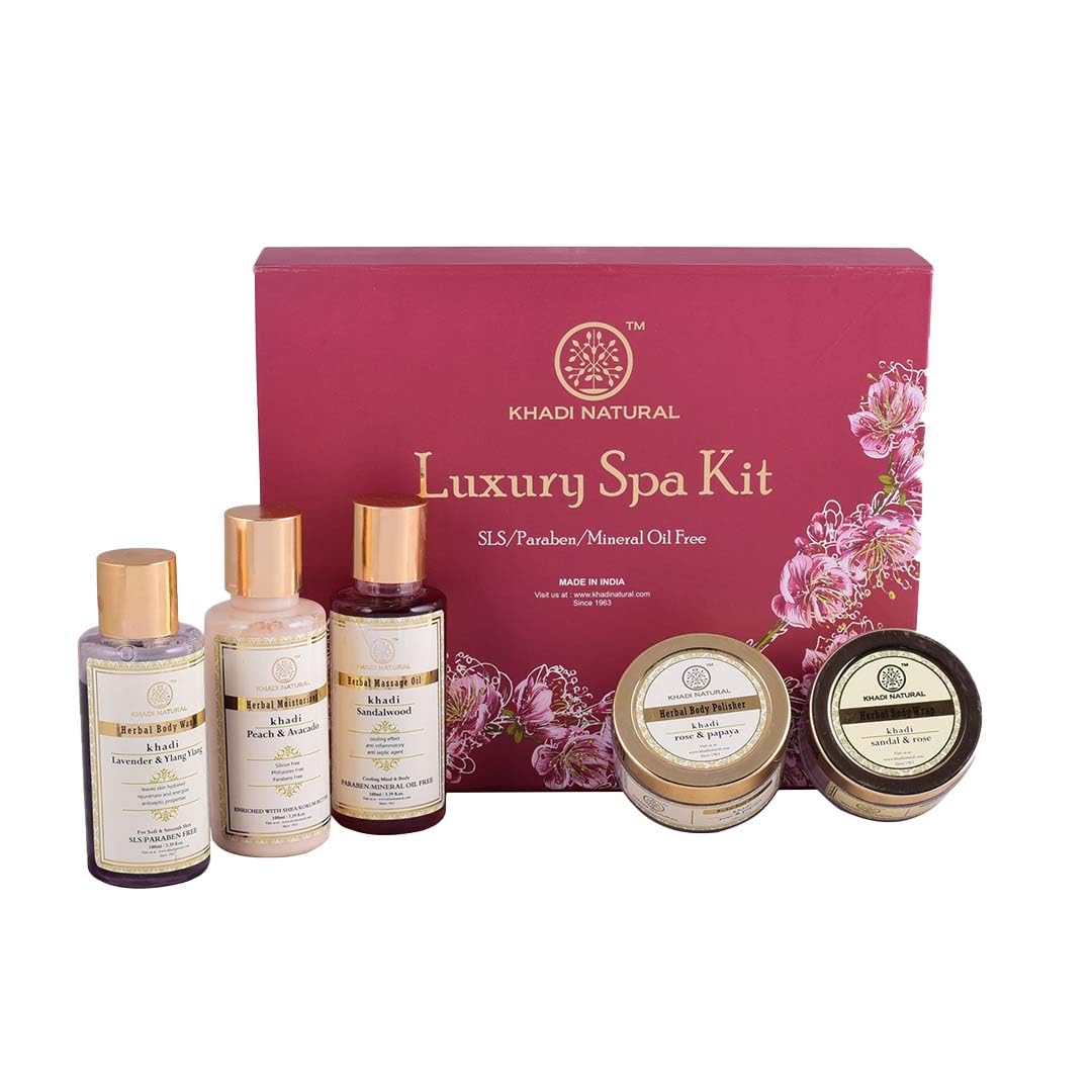 

Khadi Natural Luxury Spa Kit 5-Piece Home Spa Set For Glowing Skin And Smooth Hair All Skin Types