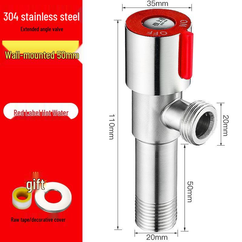 304 Stainless Steel Angle Stop Valve for Water Heater and Toilet, Wall-Mounted Triangle Design, Thickened Type