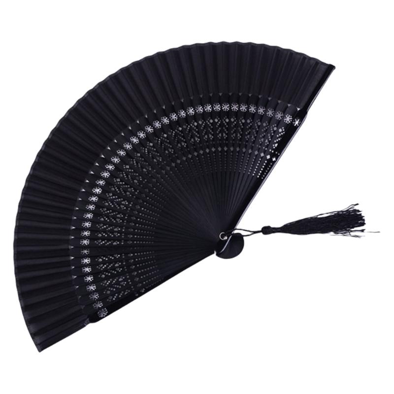 Foldable Black Fan Folding Hand Fan For Women Attire Women Bamboos Hand Fan Ideal For Parties Weddings And Decorations