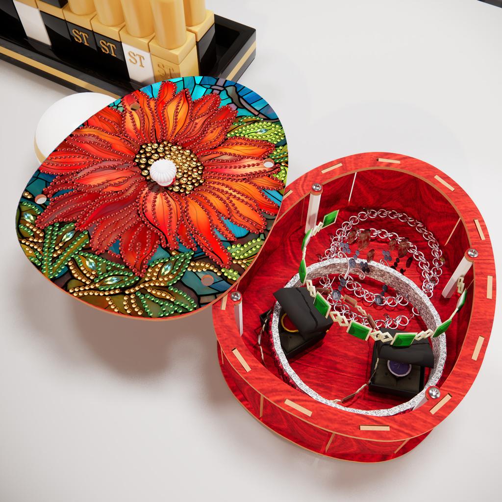 5D DIY Diamond Art Handmade Wood Container Wooden Diamond Painting Jewelry Box Egg-Shaped for Living Room Home Office Decoration