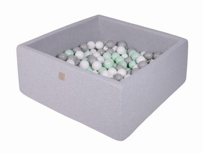 Baby Foam Square Ball Pit® 90x90x40cm with 300 Balls, Cotton, Light Gray