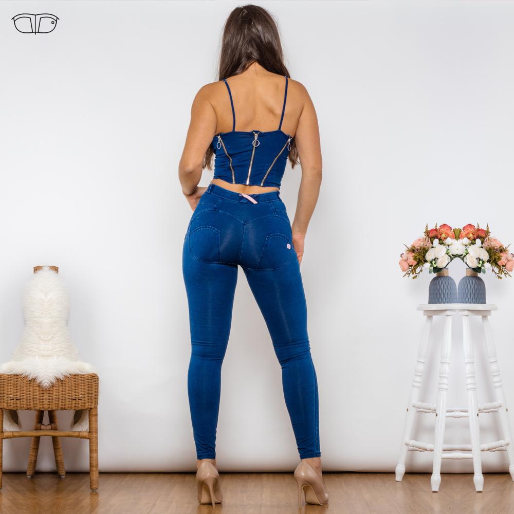 Shascullfites Bodysuit Dark Blue Denim Zipper Body Shaper Middle Waist Butt Lift Jeans Set of Two Fashion Pieces for Women