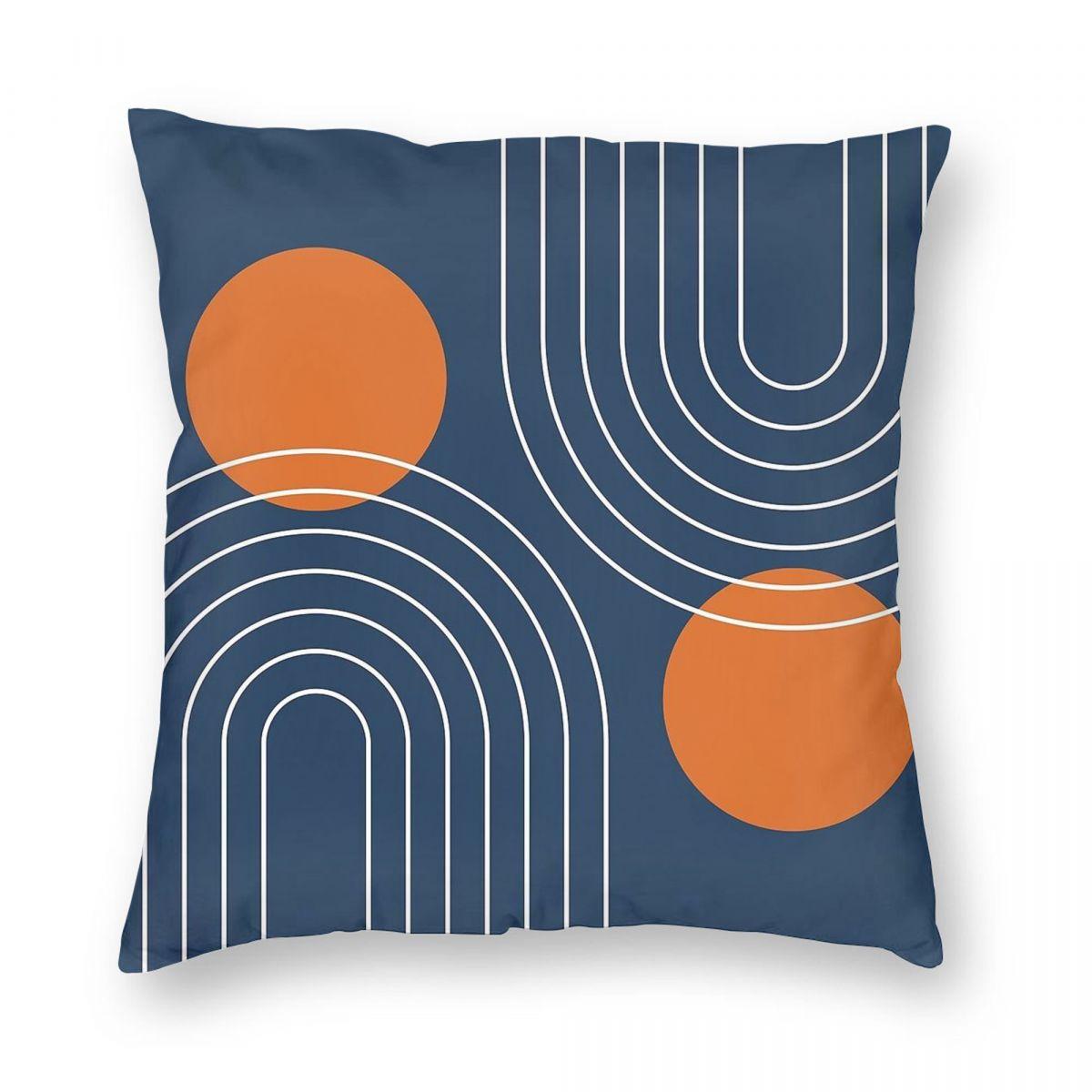 

Mid Century Modern Navy Blue Burnt Orange Square Pillowcase Polyester Linen Velvet Throw Pillow Case Sofa Seater Cushion Cover 12x12Inch