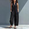 Women's Summer Sleeveless Jumpsuit Button Up Stand Collar Loose One Piece Overalls Casual Wide Leg Long Pants Rompers with Pockets