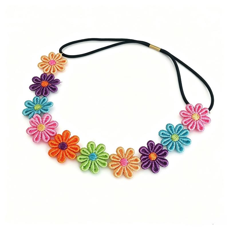 Stretchy Band Crochet Flower Headband Cute Colorful Design Comfortable Fit for Teen Girls Summer Sports Outdoor Activities