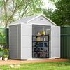 6 X 5ft Garden Shed, Plastic Shed with Floor, Window, Lockable Doors and Vents, Wood Effect Resin Tool Shed for Outdoor Patio, Light Grey