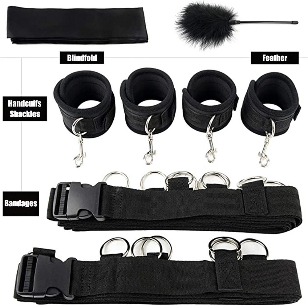 Adult Bondage Gear  Handcuff Leg Restraint Bed Games Sex Toy Set Couple SM Slave Strap System Eye Blinder Flirt Teaser Kits