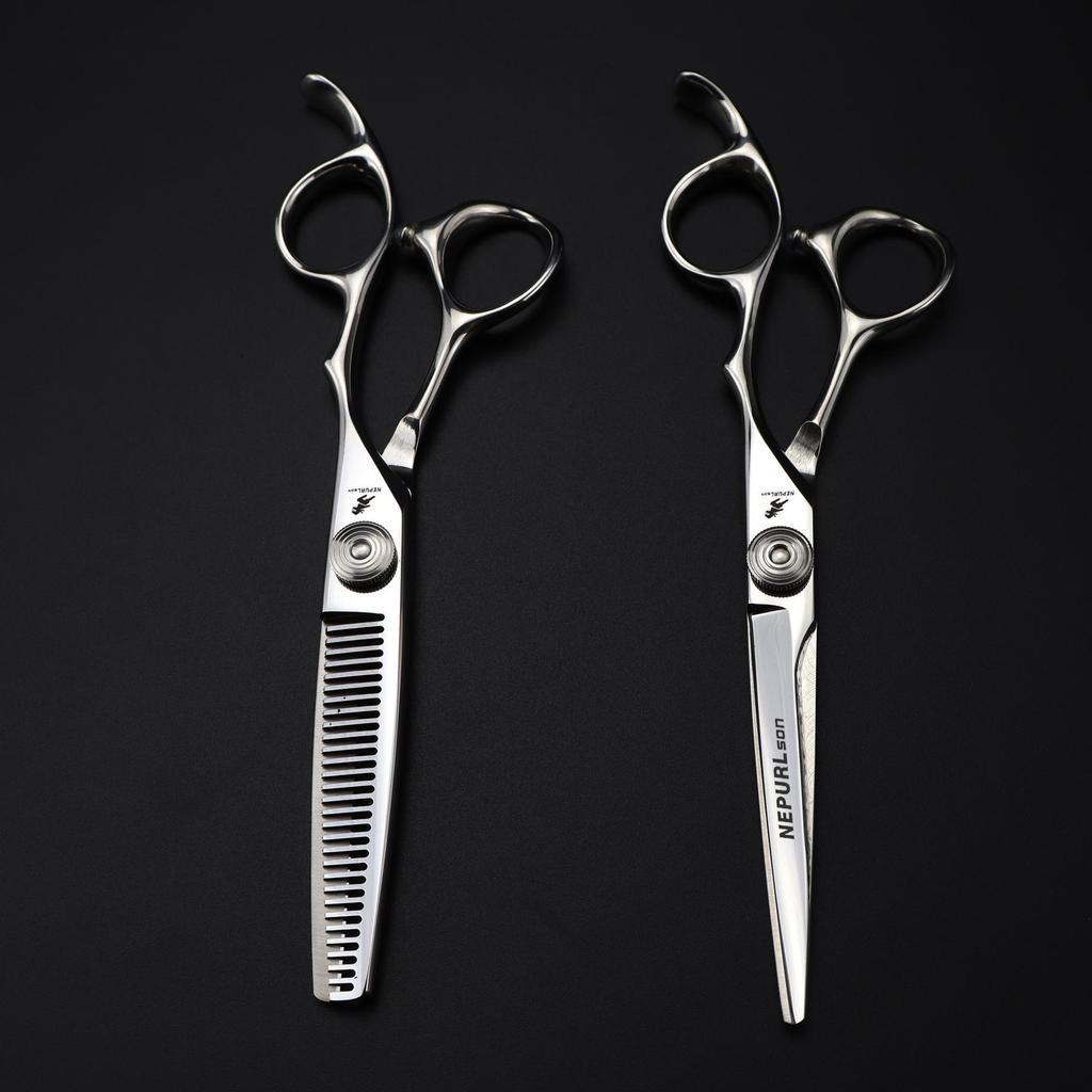 6.0" Naipusen Professional Hairdressing Scissors Set: Notch, Barber, Straight, Bangs, and Thinning Shears.