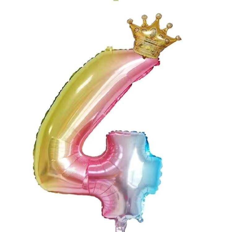 Gradient Color Crown Number Balloon Pillar, 32-40 Inch, First Birthday Party Decoration