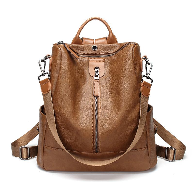 Anti-Theft Laptop Backpack for Women 2026 Spring Summer Korean Style Casual Soft Leather Daypack Shoulder Bag Travel Bookbag