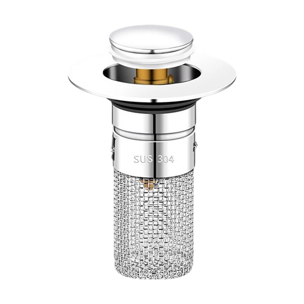 Pop Up Drain Stopper for Bathroom Sink Stainless Steel 304 Press Down Drain Plug with Mesh Strainer for Basin Drain Replacement