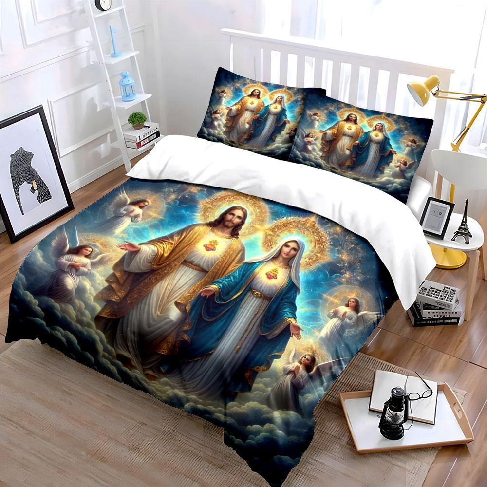 Holy Religious Artwork with Angels Bedding Duvet Cover Set  (1*Duvet Cover 2*Pillowcases, Without Duvet Insert)