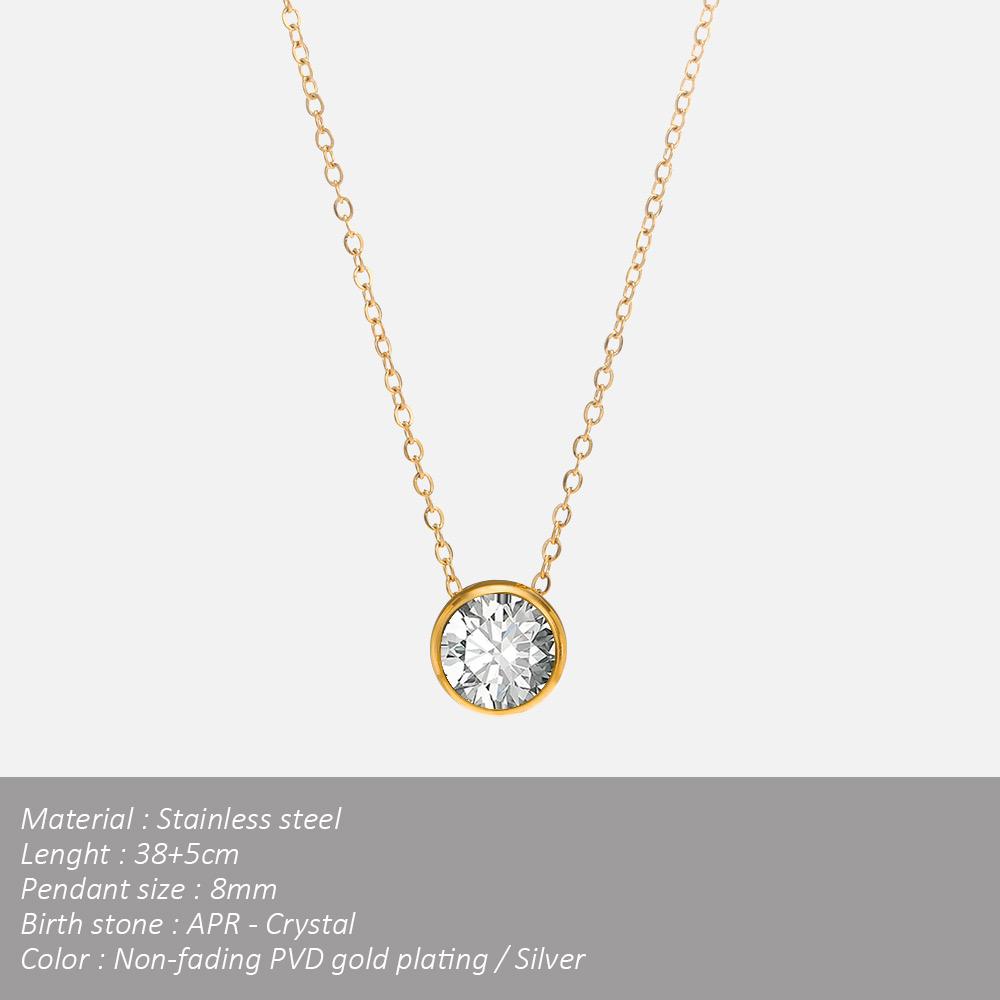 

SUNIBI Stainless Steel Birthstone Necklace for Woman Gold Color Bride Designer Pendant Necklaces Birthday Gift Jewelry Wholesale Silver Color&38cm extend 5cm