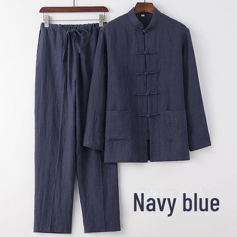 Young Men's Chinese Style Linen Tang Suit: Summer, Long-Sleeved Shirt
