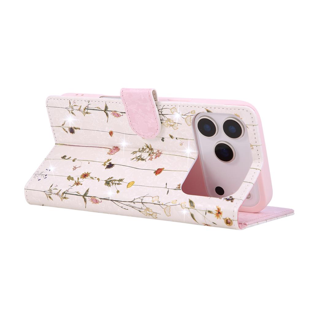 For iPhone 17 Pro Max Case RFID Blocking Flower Leather Phone Cover with Wrist Strap