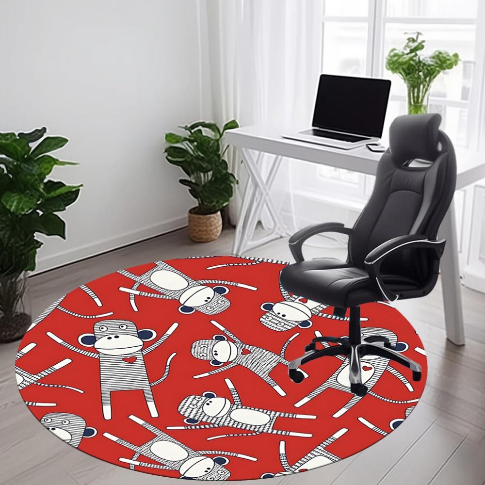 1pc Monkey Red Office Round Area Rug, Indoor Mat Suitable For Office, Under Office Chairs Bedroom Living Room Home Decor, Room Deco