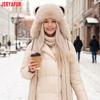 JERYAFUR Chapéu Ushanka Trapper Feminino com Orelhas de Gato, Quente e Fofo com Pom‑pom de Pele Sintética Grossa, Gorro de Inverno para Dias Frios e Nevados