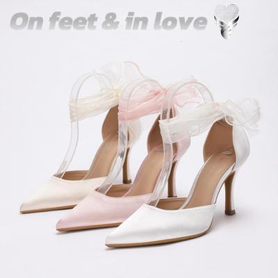 Elegant Satin Lace-Up Pointed Toe Stilettos - Women's Fashion Heels for Bridesmaids & Weddings