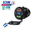 Car Charger Socket Dual Type-C & Dual USB 4Ports Fast Charging Socket Waterproof with Voltmeter 12V/24V For Car Boat Motorcycle