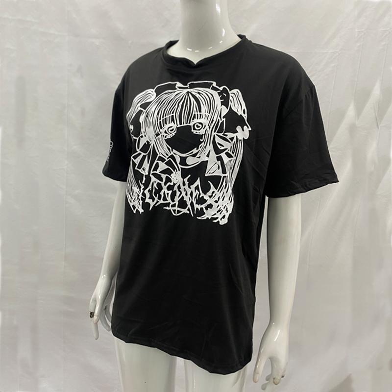 Y2K Harajuku Gothic Anime Girl Printed Short Sleeved Couple T-shirt Summer