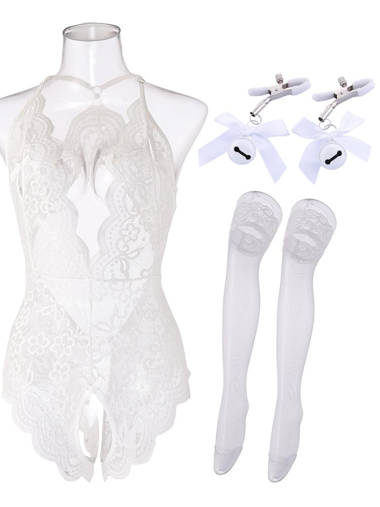 Nou în lenjerie sexy pentru femei Costume transparente Porno Teddy Babydoll Rochie din dantelă Lenjerie de corp de dimensiuni mari Lenjerie de dormit fără crotch