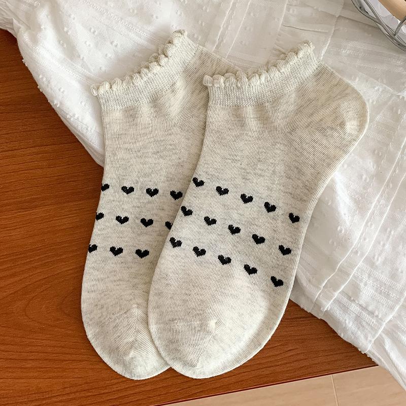 

Короткие носки для женщин, летние тонкие хлопковые носки, женские кружевные носки-лодочки в стиле Love School 1 pair