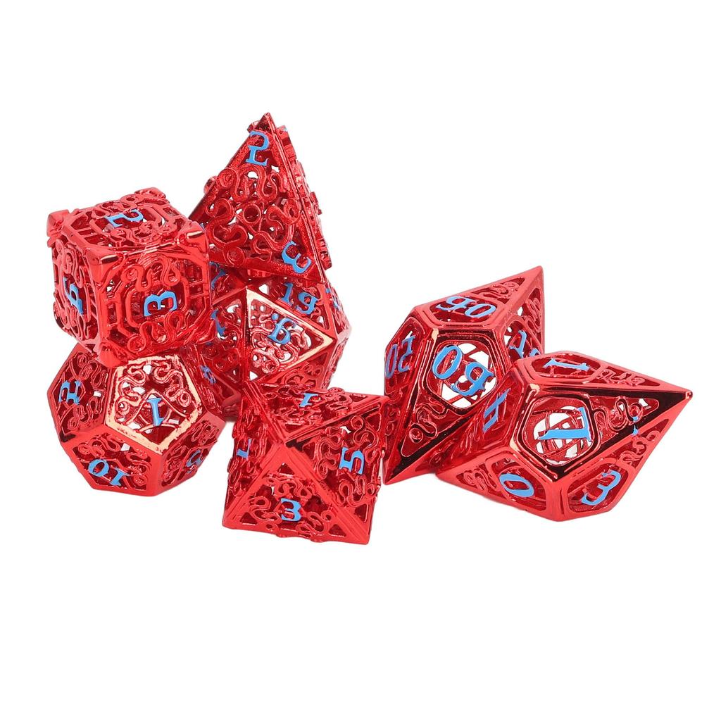 7pcs Brass Hollow Dice Party Board Game Funny Bright Color Polyhedral Dice for Role Playing Game