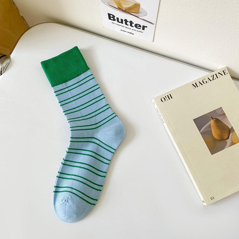 Socks, Dopamine Contrast Striped Socks, Wear Pure Cotton Piles Of Socks